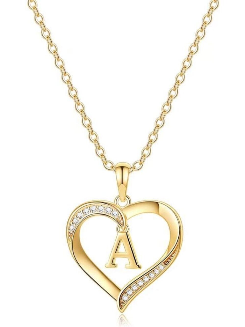 Elegant 14k Gold-Plated Heart Initial Necklace with Zirconia
